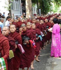 Monks lined up for lunch