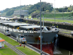 Ship entering Miraflores Locks, Panama Canal