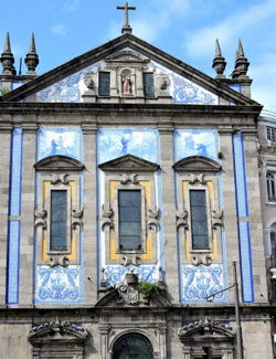   Blue-tiled church façade  