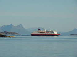 Hurtigruten boat entering Svolvær harbor