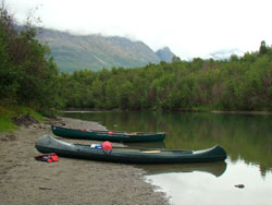 Canoes on the river in Tromsø